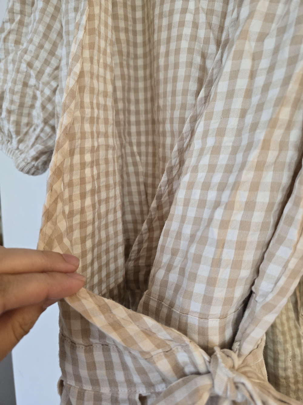 H&M Beige Gingham Wrap Mini Dress - Picture 4 of 4